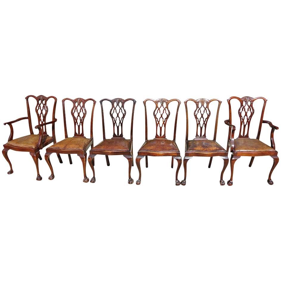 Set of 18 Mahogany Chippendale Style Dining Chairs, 19th Century