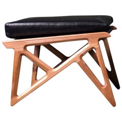 Triangle Foot Rest, Contemporary Organic Shaped Foot Rest in Walnut and Leather