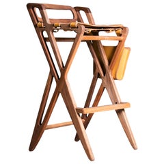 Triangle Barstool, Contemporary Organic Barstool in Walnut and Thick Leather