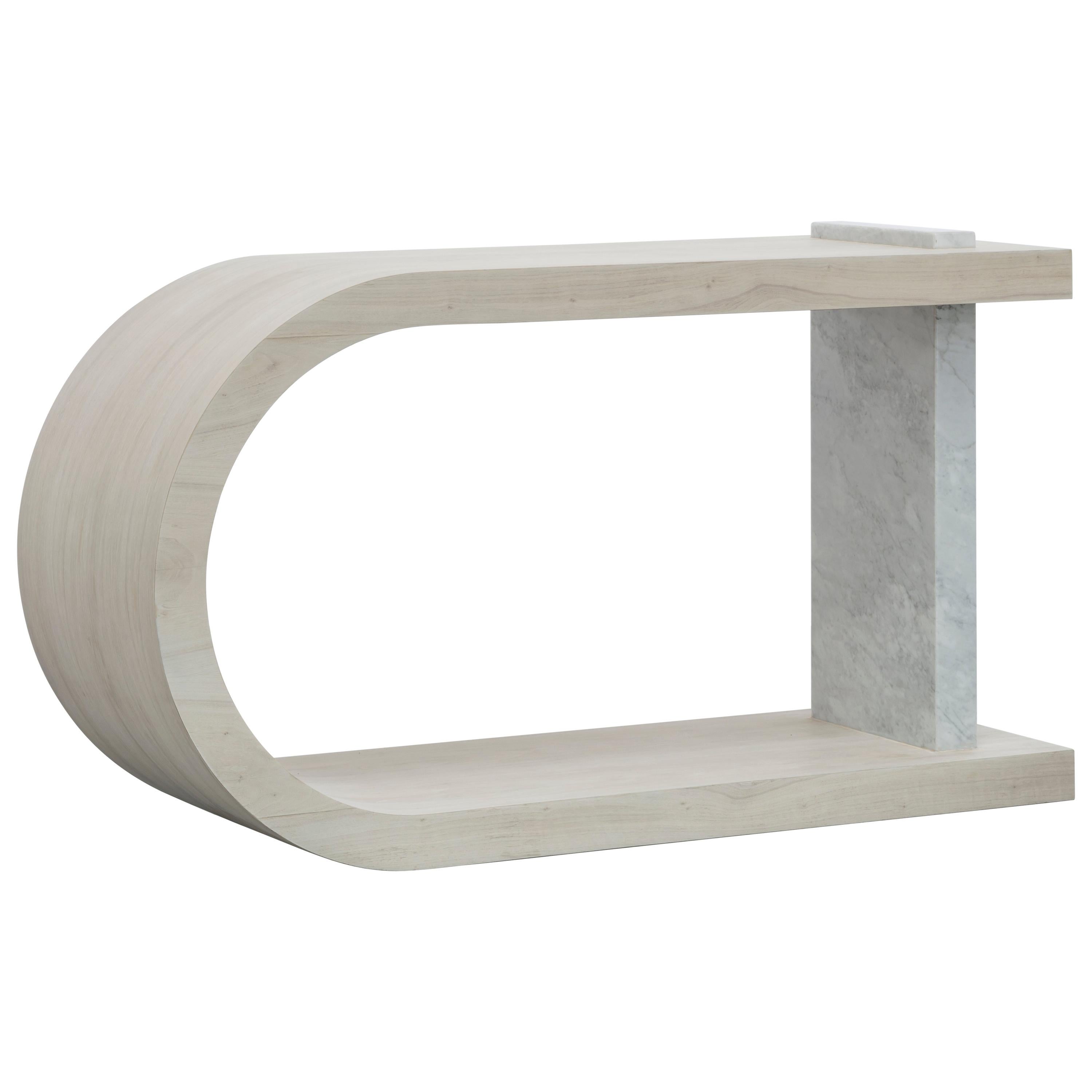 GISELE CONSOLE - Modern Console in Bleached White Oak with Marble Detail For Sale