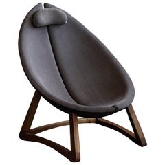 Minas, Contemporary Organic Oval Shaped Armchair in Wool with Walnut Frame