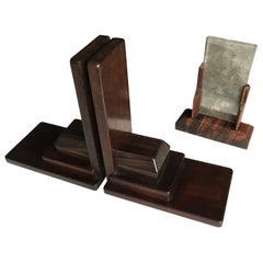 Pair of 1920s Amsterdam School Solid Mahogany and Macassar Large Bookends