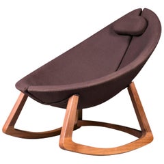 Minas, Contemporary Oval Shaped Rocking Chair in Wool with Walnut Frame