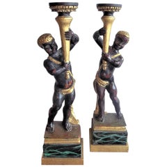 Pair of Italian Carved Blackamoor Lamp or Candlestick Bases
