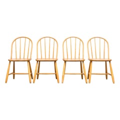 Mid-Century Set of 4 Tapiovaara Inspired Natural Blonde Wood Spindle Back Chairs