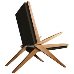 Crocodile, Contemporary Armchair in Wool with Natural Oiled Walnut Frame