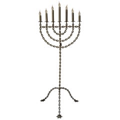 Large Chain Link Menorah Lamp with Star-Shaped Feet, France, circa 1950s