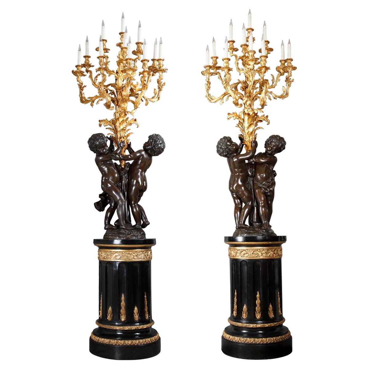 Pair of Bronze Putti Torcheres Attributed to v. Paillard, France, Circa 1870 For Sale