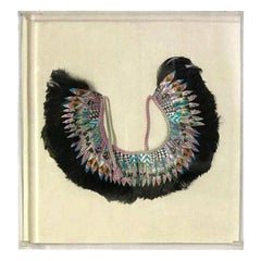 K. Lee Manuel Framed Hand Painted Feather and Textile Wearable Necklace/ Collar