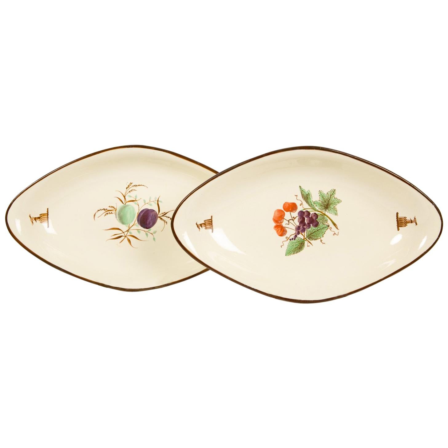 Pair of 18th Century Creamware Dishes Hand Painted circa 1785