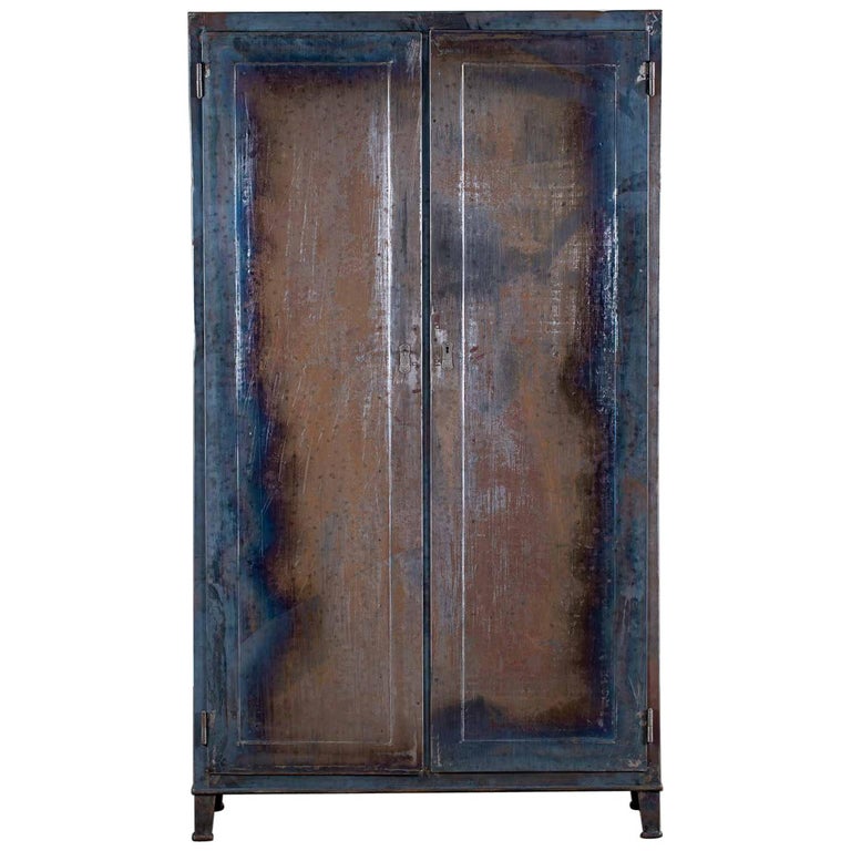 vintage italian industrial iron metal cabinet armoire, circa 1940