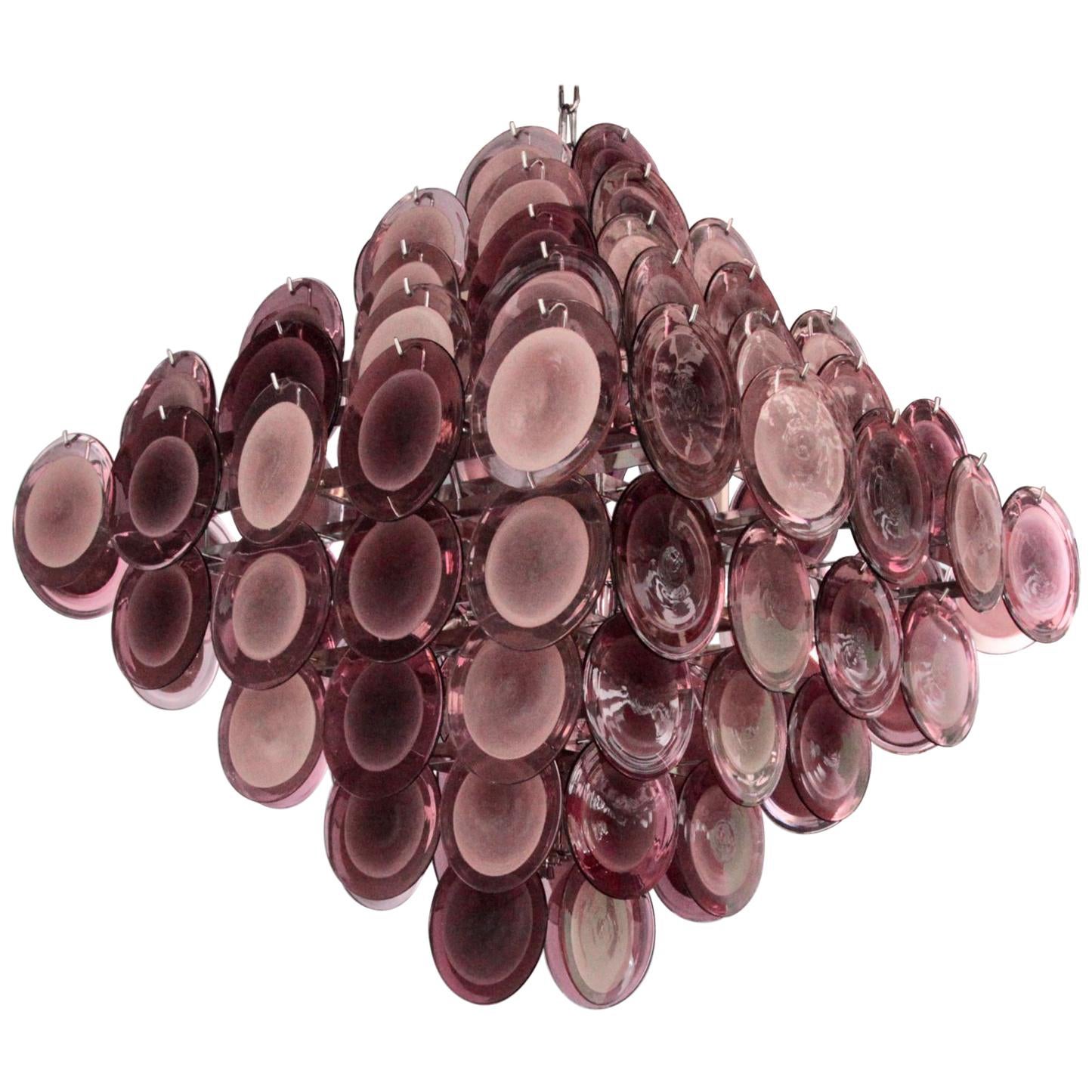 Monumental  Amethyst Color Murano Glass Disc Chandelier in the Manner of Vistosi For Sale