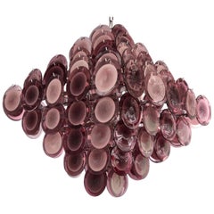 Monumental  Amethyst Color Murano Glass Disc Chandelier in the Manner of Vistosi