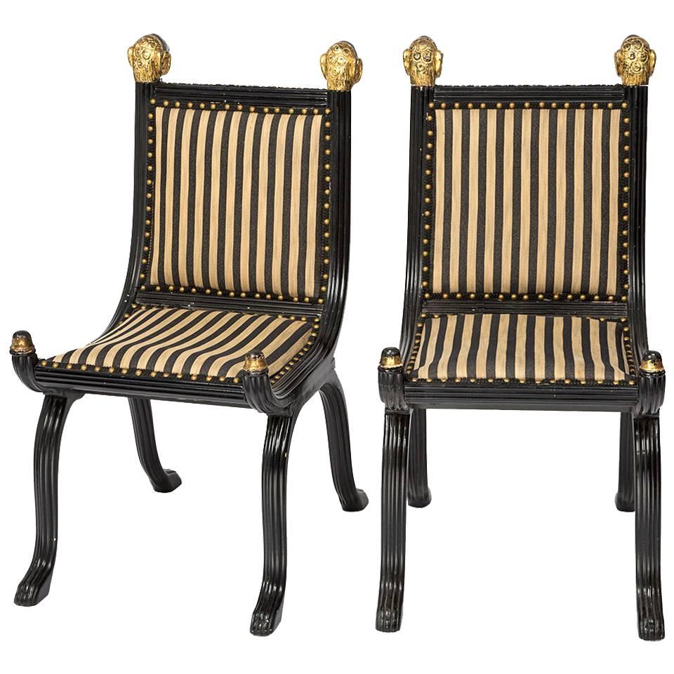 Pair of Italian Gilt Ram's Head Chairs