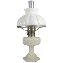 Antique Clambroth Glass Pedestal Electrified Table Lamp by Aladdin Co.