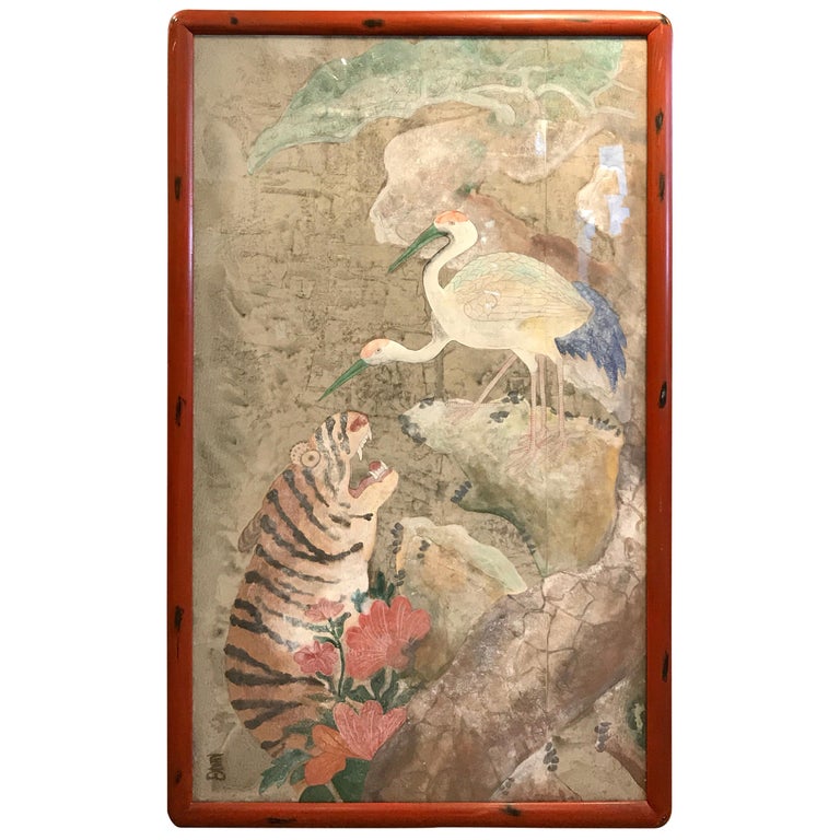 Early Yi Dynasty Korean Painted Triptych on Silk with Folklore Figures