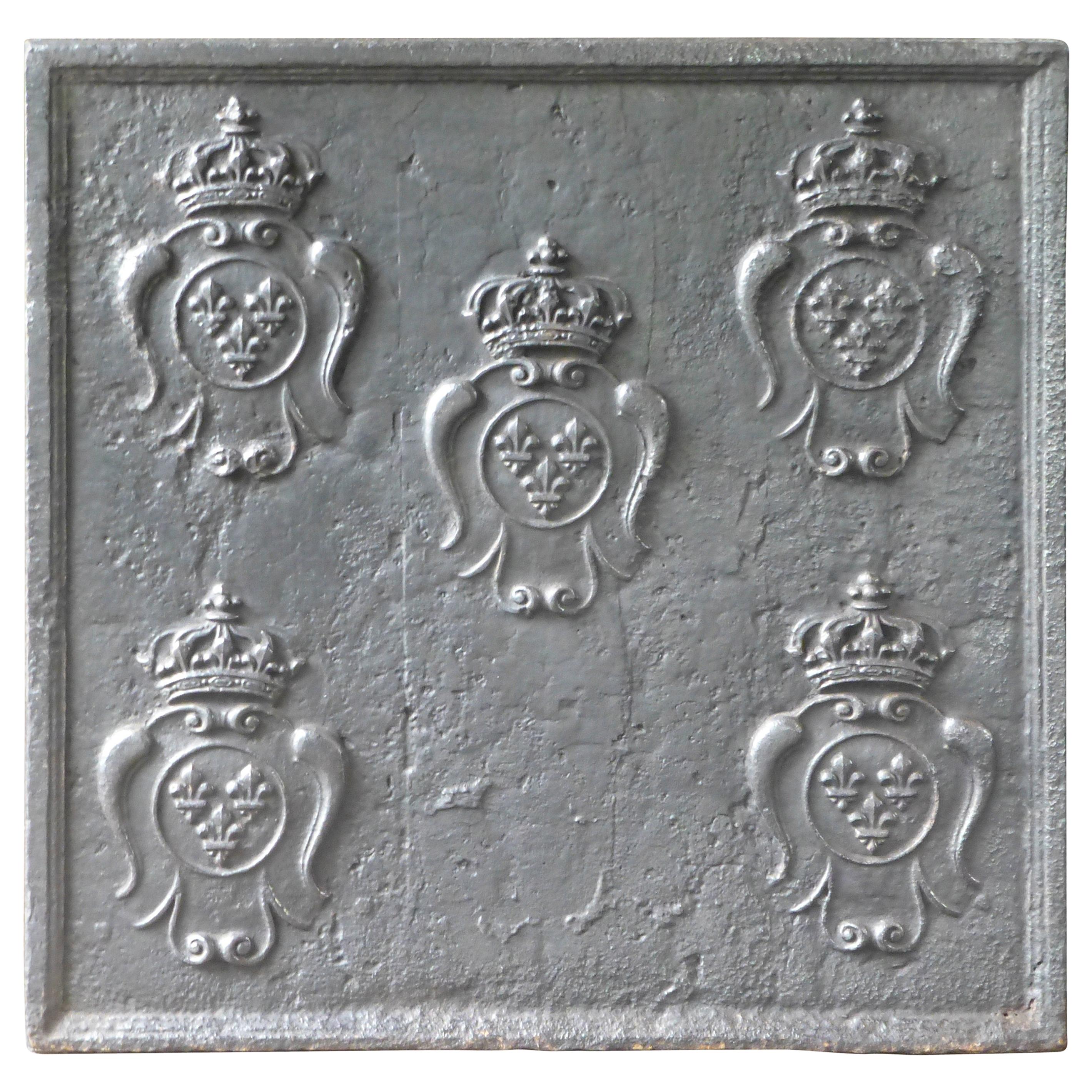 Magnificent 18th C. Fireback / Backsplash with Five Coats of Arms of France For Sale