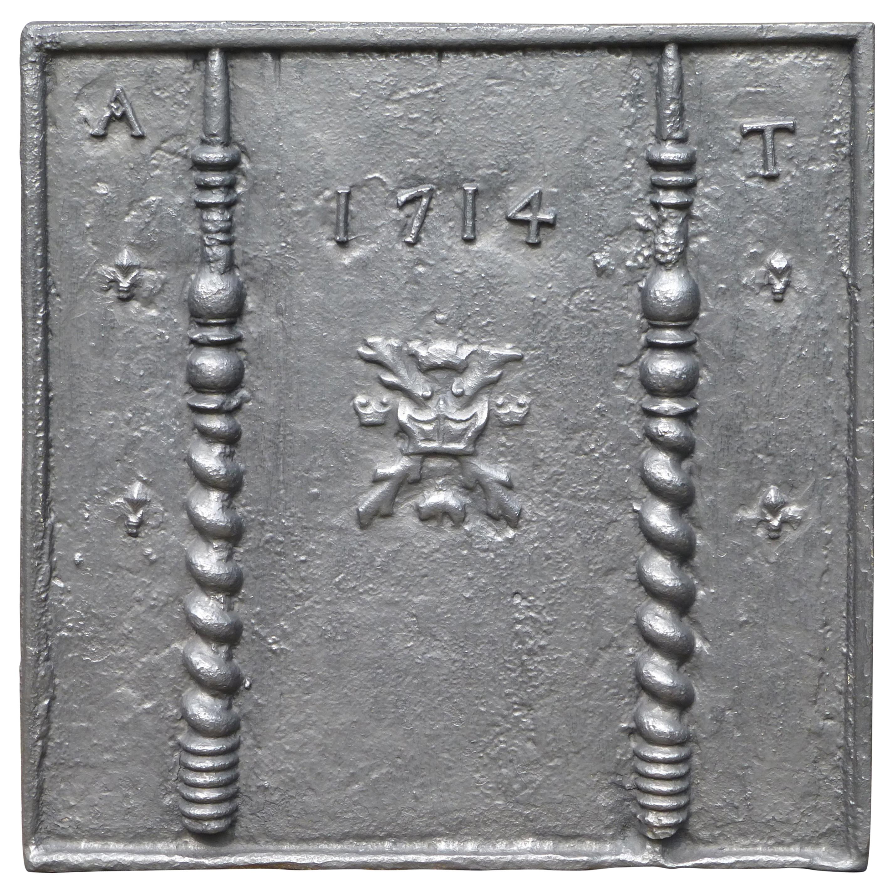 Antique Fireback / Backsplash with the Coat of Arms of Burgundy, Dated 1714