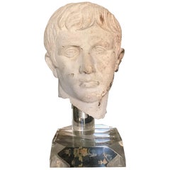 Italian Stone Bust of Augustus Caesar, on Acrylic Base