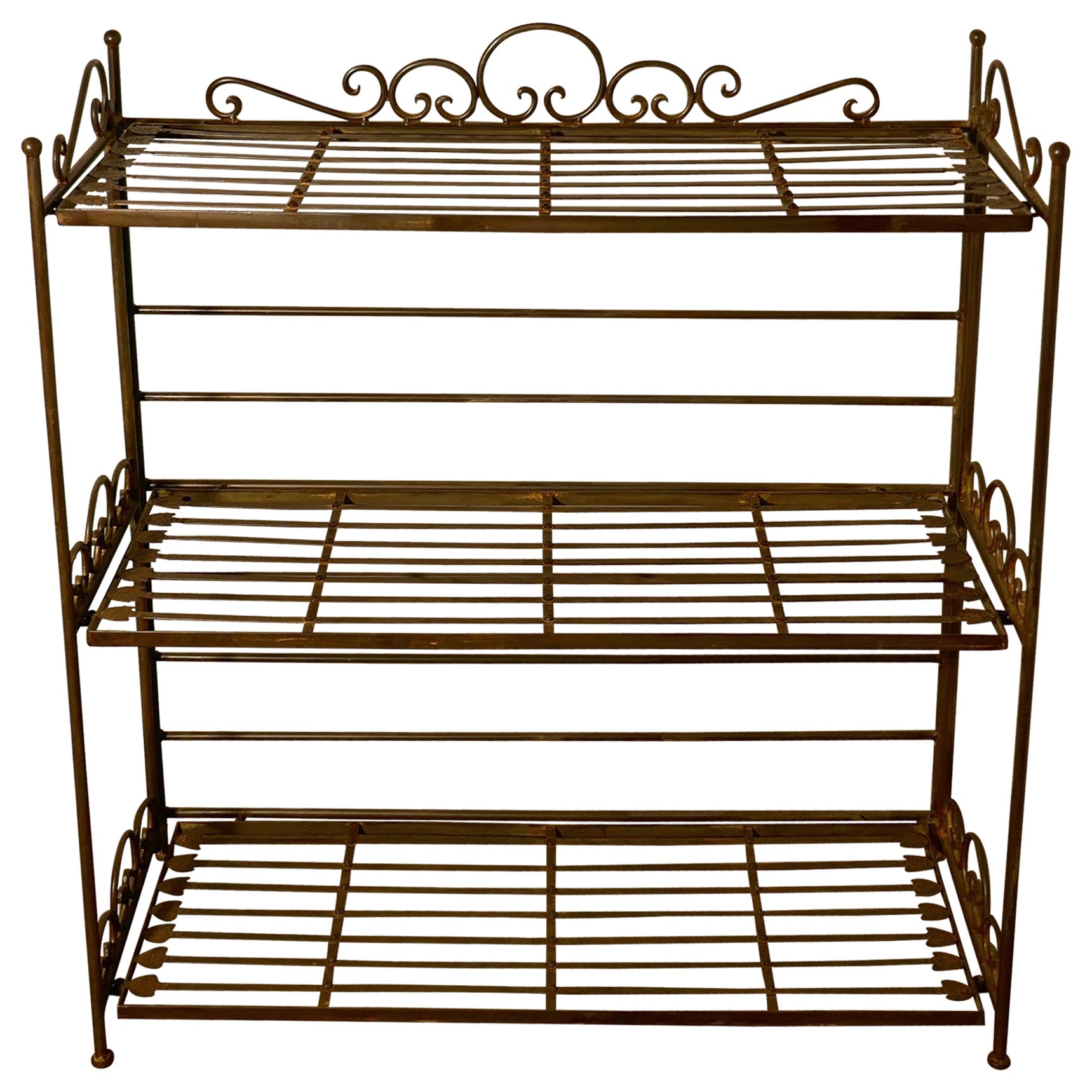 French Iron and Bronze Bakers Rack Shelf with Arrows Motif at 1stDibs