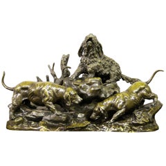 Late 19th Century Bronze Dog Sculpture Entitled “Perros de Caza” Jules Moigniez