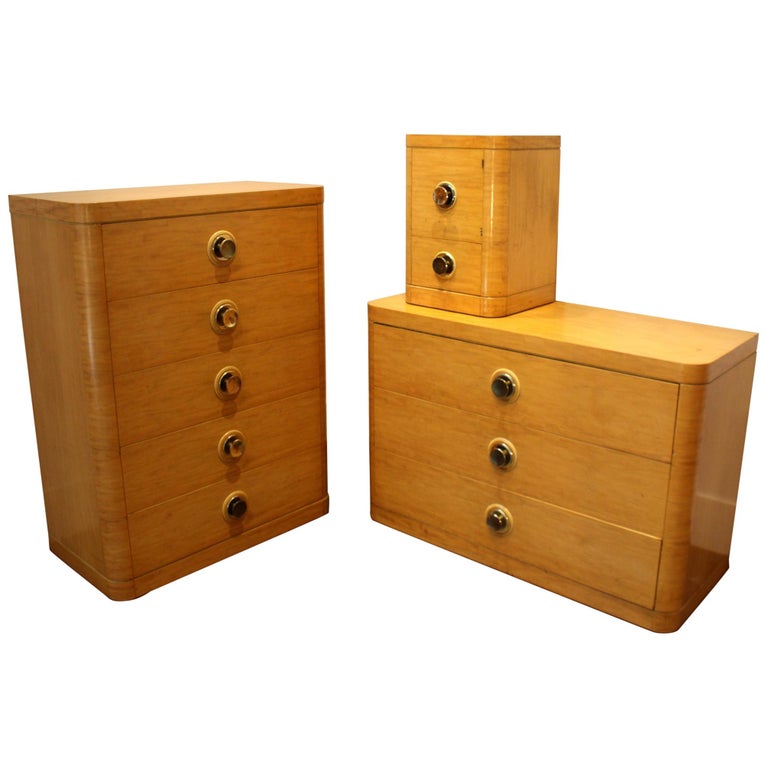 Minimal Art Deco Bedroom Set, Maple Wood with Large Pulls ...