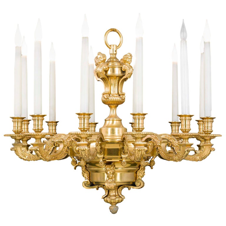 Large 12 Branch Victorian Baroque Style Gilt Brass Antique Large 12 Branch Victorian Baroque Style Gilt Brass Antique Chandelier For Sale - Large 12 Branch Victorian Baroque Style Gilt Brass Antique