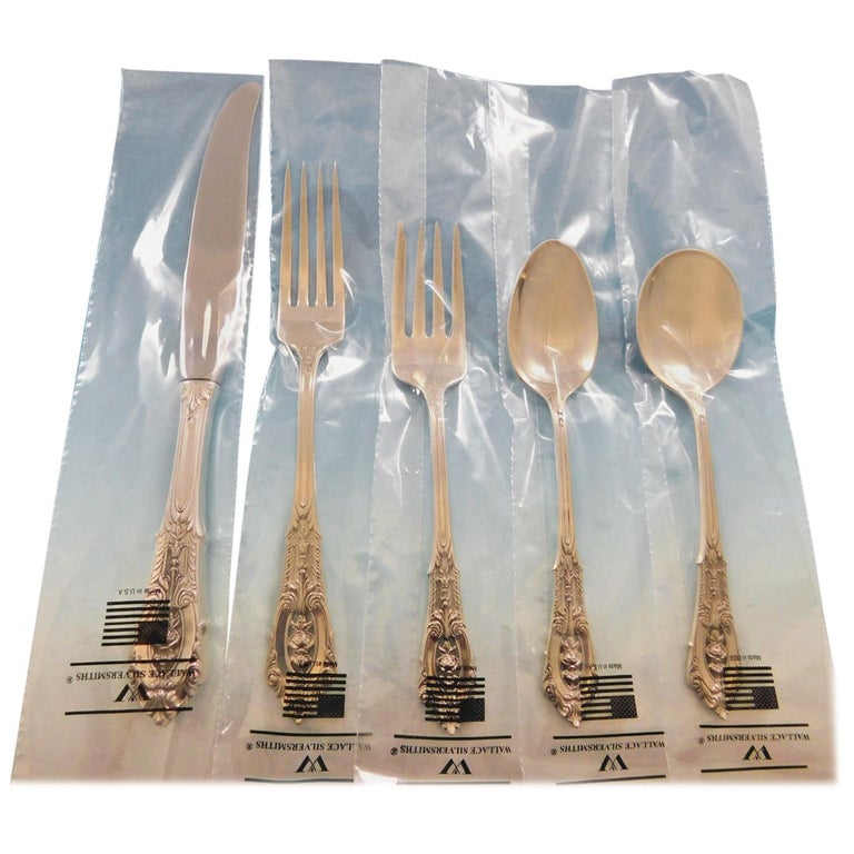 Rose Point By Wallace Sterling Silver Flatware Set For 12 Service Rose Point By Wallace Sterling Silver Flatware Set For 8 Service 42 Pieces New