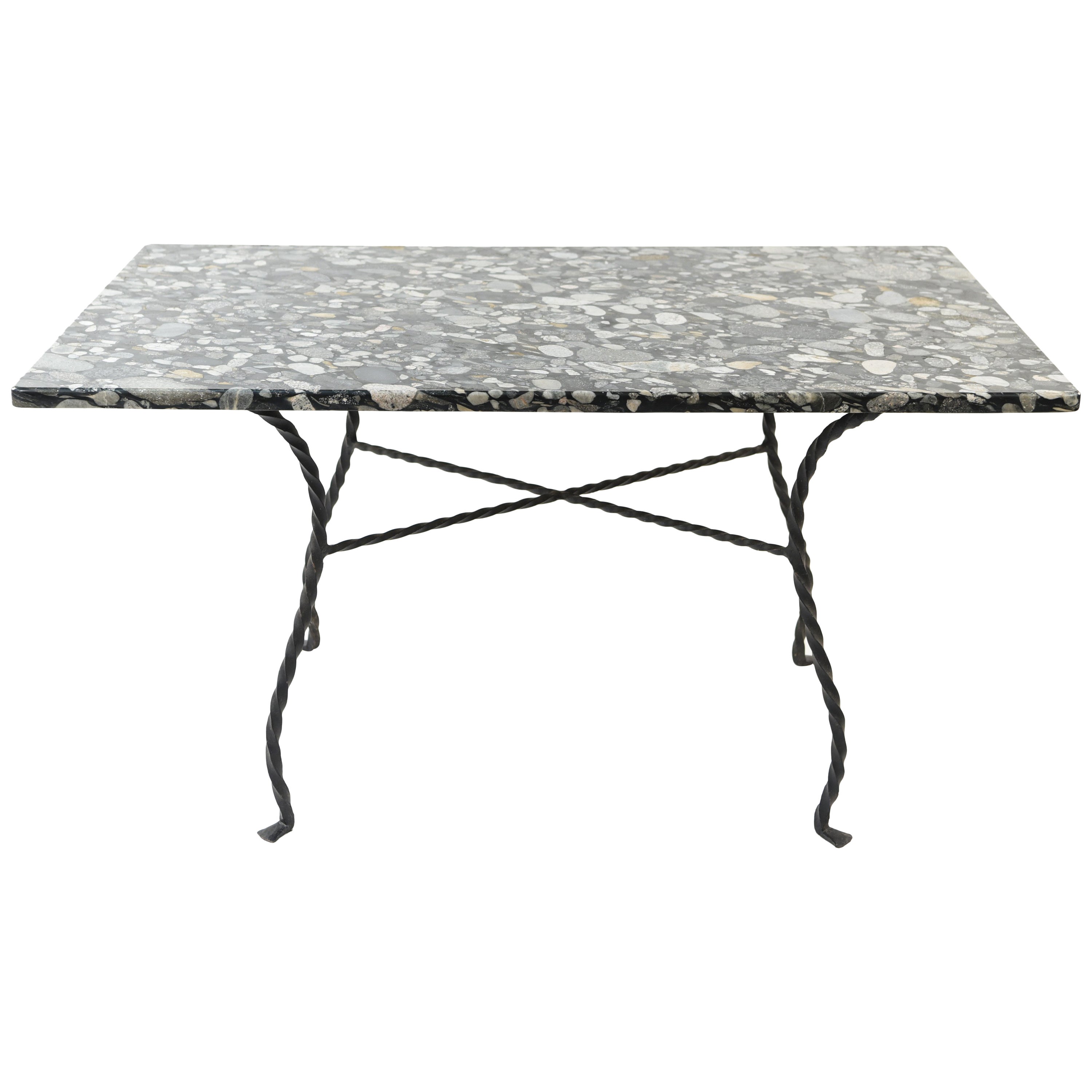 Wrought Iron Bistro Table with a Stone Top For Sale at 1stDibs