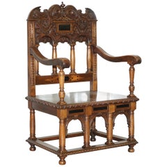 18th Century Rare Steeple Back Column Legs Gothic Style Antique Pugin Armchair