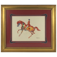 Red Horse Equestrian Watercolor by H. Krushner