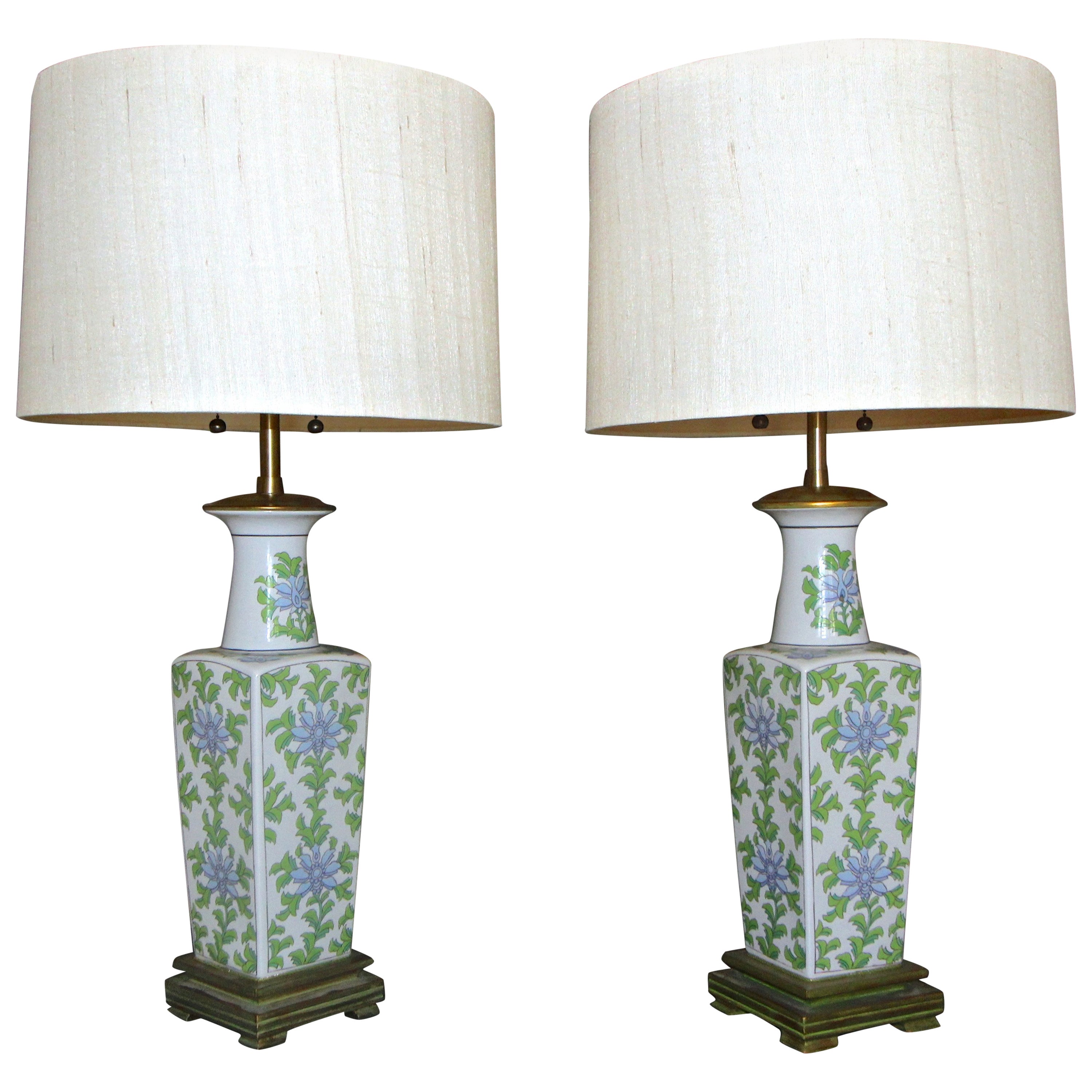 Pair of Large Floral Porcelain Table Lamps For Sale at 1stDibs