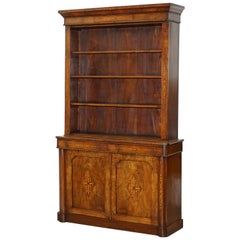 Lovely Pugin Victorian Redwood Library Bookcase Cabinet Exquisite Walnut Inlay