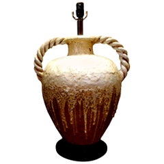 Large Italian Drip Glaze Pottery Lamp with Twisted Handles Attributed to Fantoni