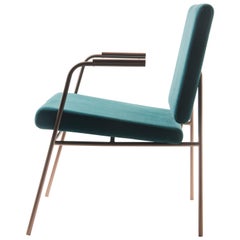"Laura" Minimalist Armchair in Painted Steel with Wooden Arms