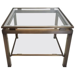 Brass square side table with two glass shelves by Maison Jansen, 1970s