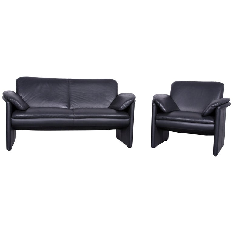 Leolux Catalpa Designer Sofa Armchair Set Leather Black Couch Two Seat