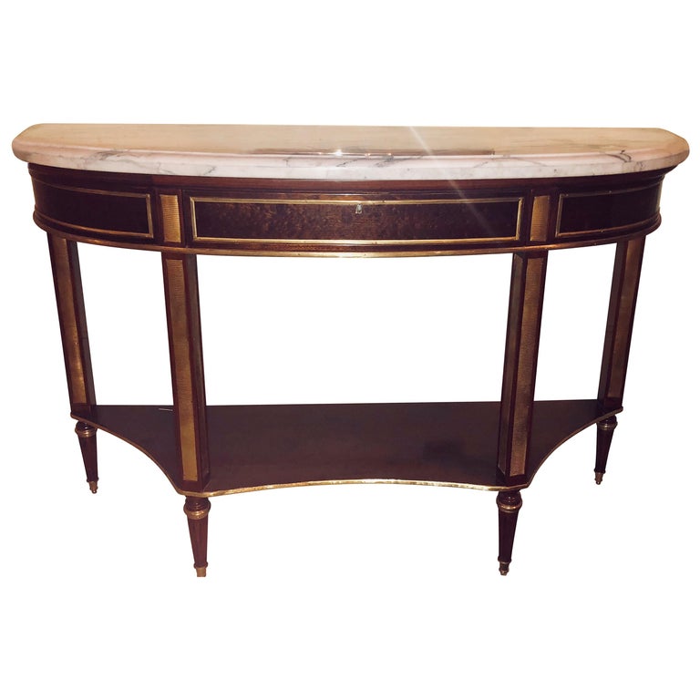 Pair Of Mahogany Marble Top Demilune Jansen Style Consoles Or Sofa Pair Of Marble Top Demilune Russian Neoclical Jansen Style Consoles Or Sofa Tables Simply