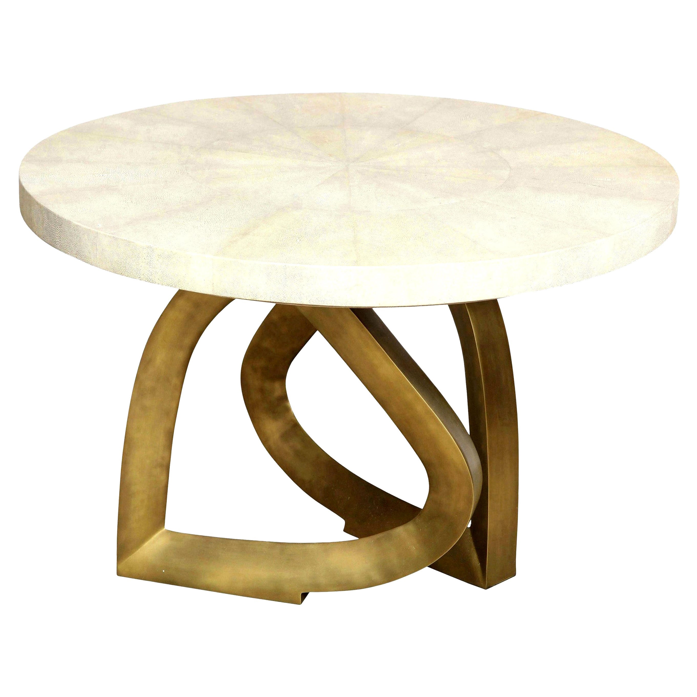 Dining Room Table with Shagreen Top and Brass Base, In Stock, Contemporary Table