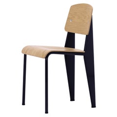 Retro Jean Prouvé Standard Chair in Natural Oak and Black Metal for Vitra