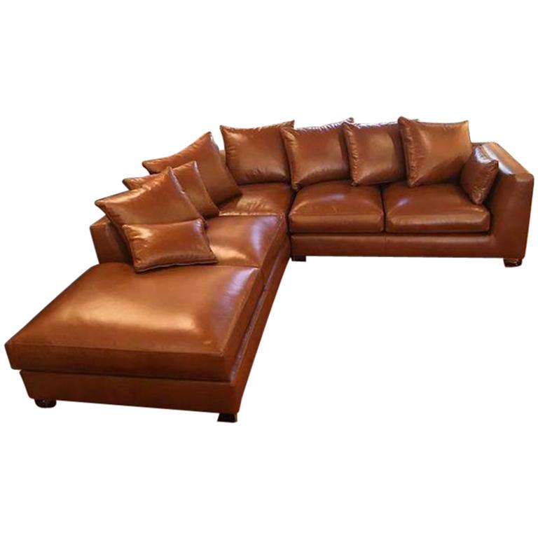Nicoletti For Design Within Reach Brown Leather Sectional Nathan Anthony Custom Folio Leather Sectional