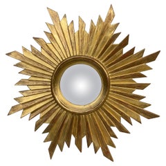 French Gilded Wood Convex Sunburst Mirror