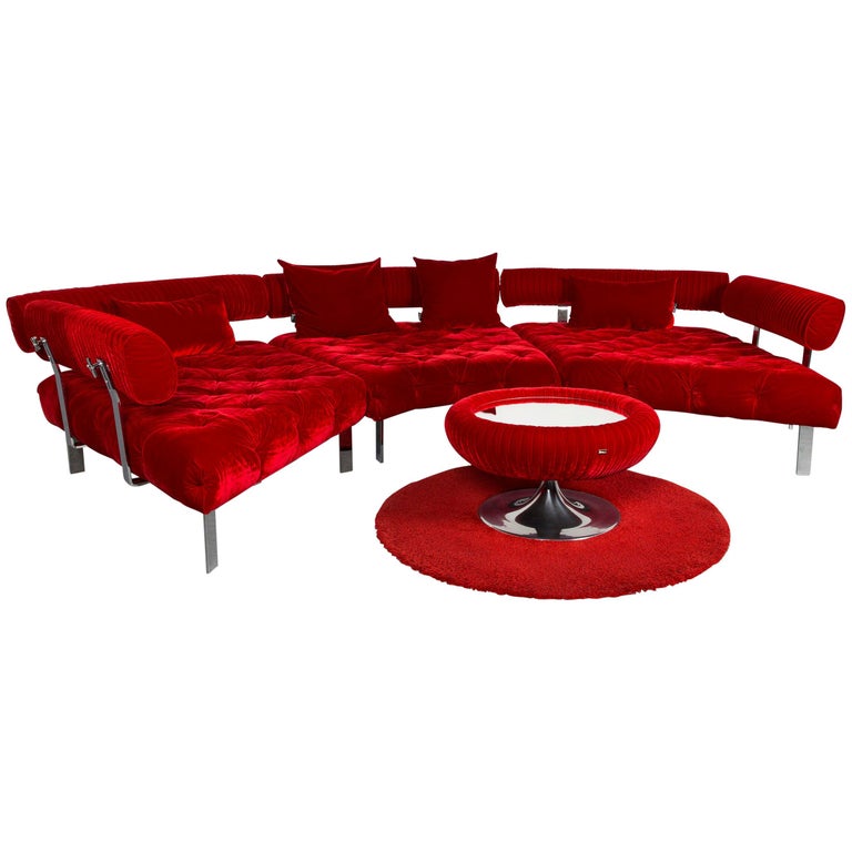 Bretz Highland Designer Fabric Sofa Footstool Set Red Corner Bretz Highland Designer Fabric Sofa Footstool Set Red Corner Couch For