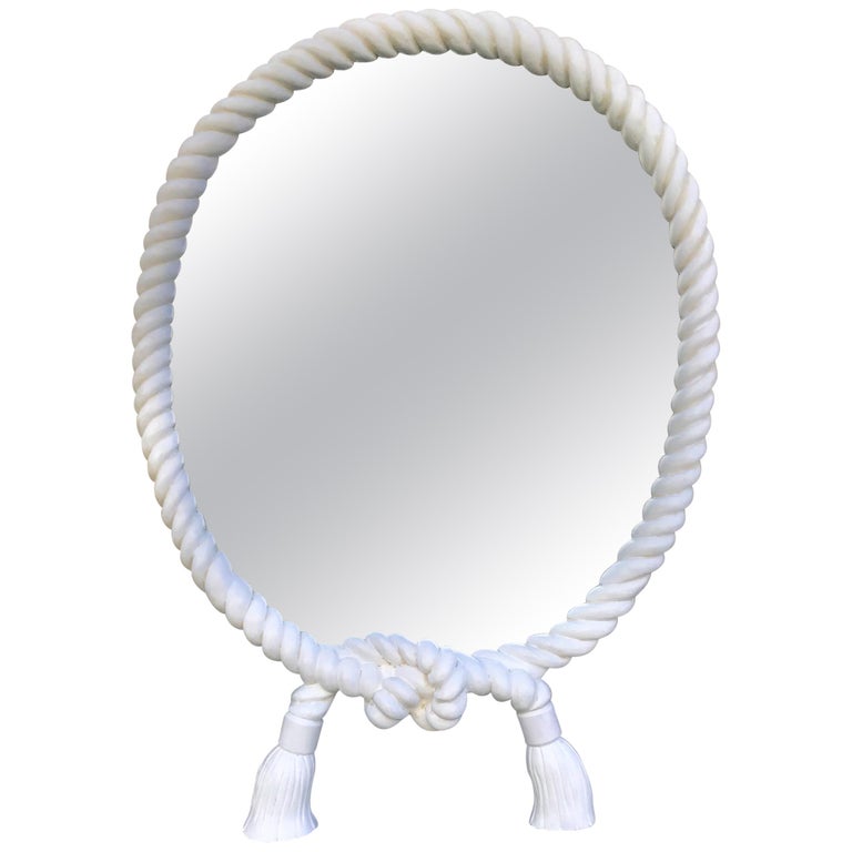 Large 1960s French Carved Wood Trompe L’oeil Mirror after Serge Roche For Sale
