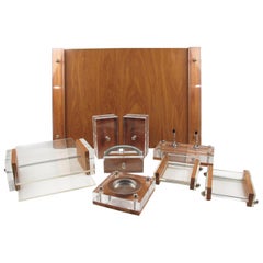 Herb Ritts Astrolite Collection Modern Lucite and Oak Desk Set Accessory, 9 Pc
