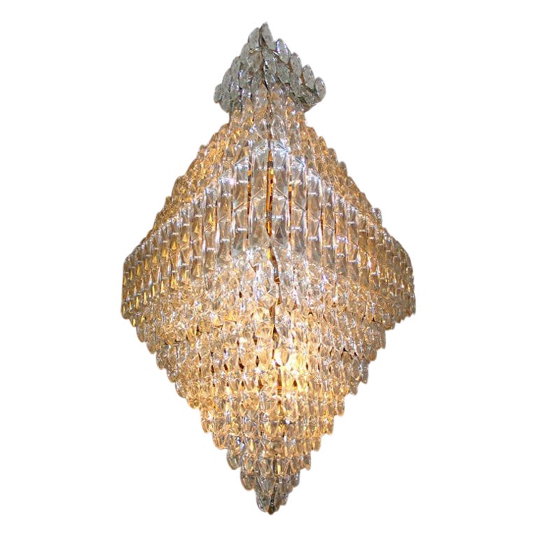 Grand lustre français rare en cristal moderne du milieu du siècle dernier attribué à Baccarat en vente