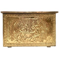 Mid-20th Century English Wood and Brass Repousse Storage Box