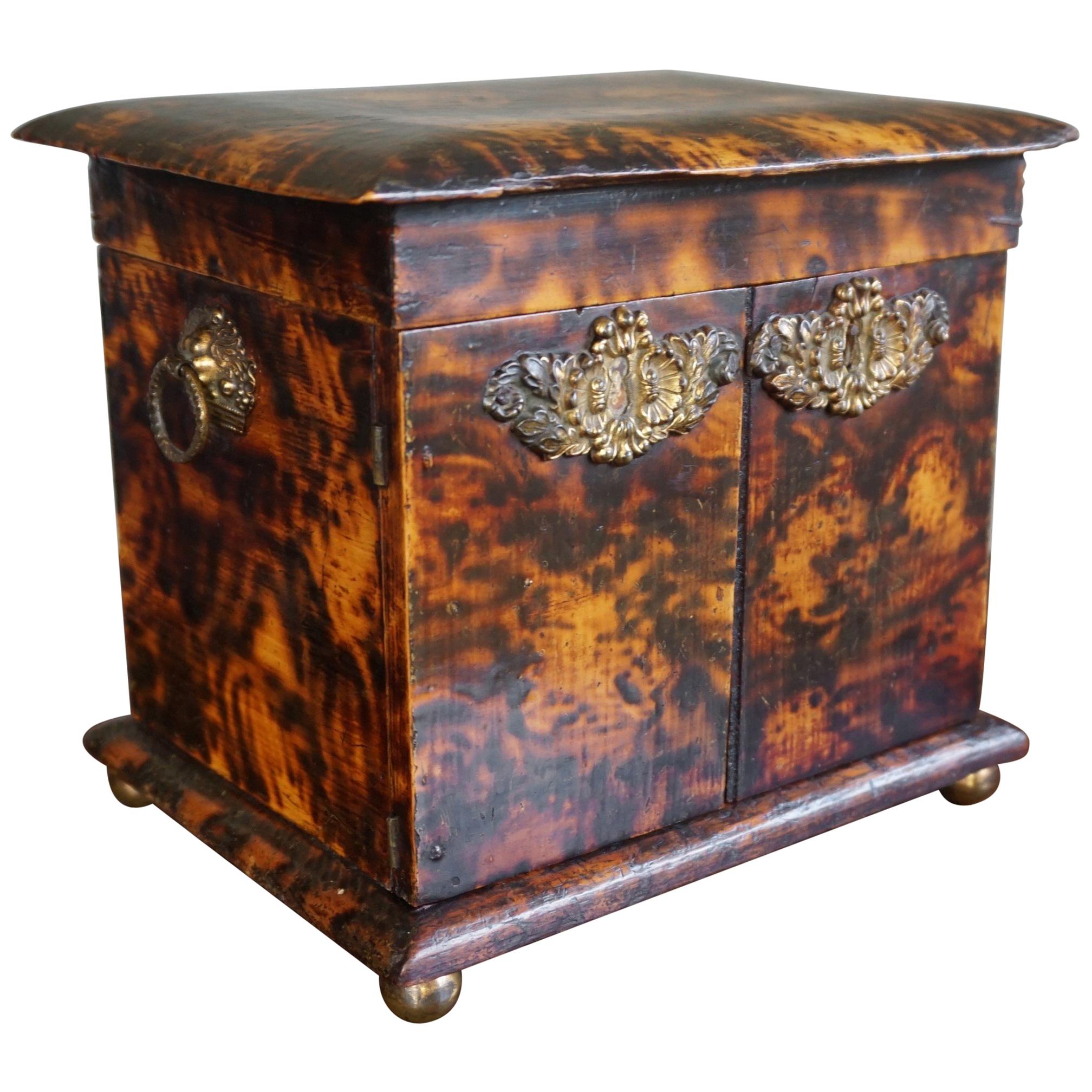 Rare Mid-19th Century Faux Tortoise Shell Jewelry Box & Various Other Purposes 