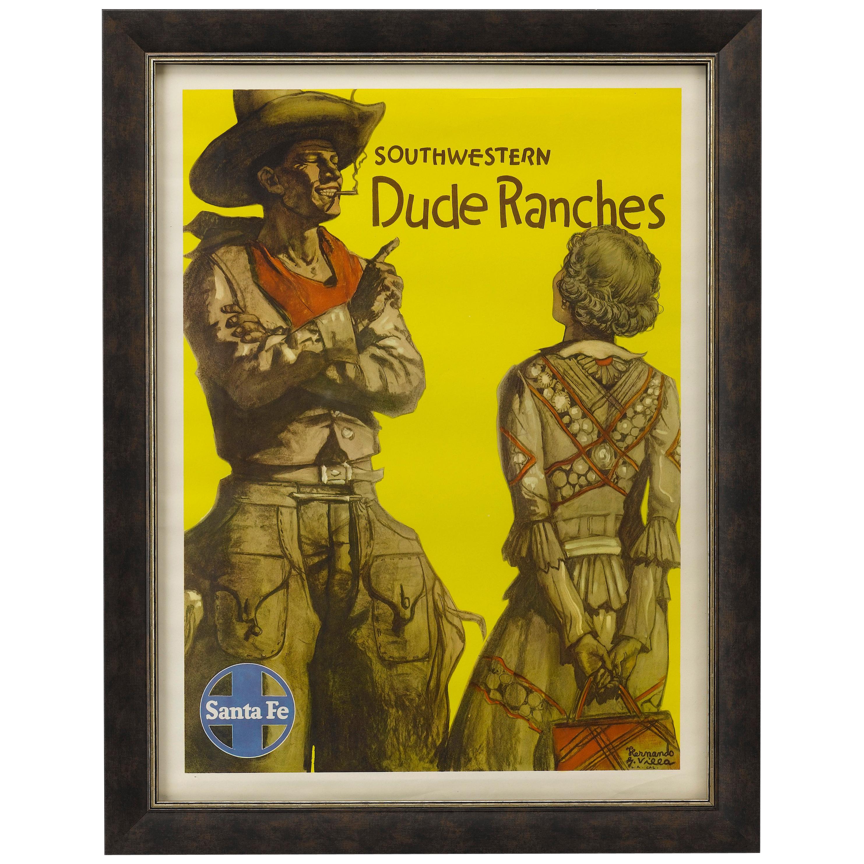 Santa Fe Railway Vintage Travel Poster, Southwestern Dude Ranches, circa 1949