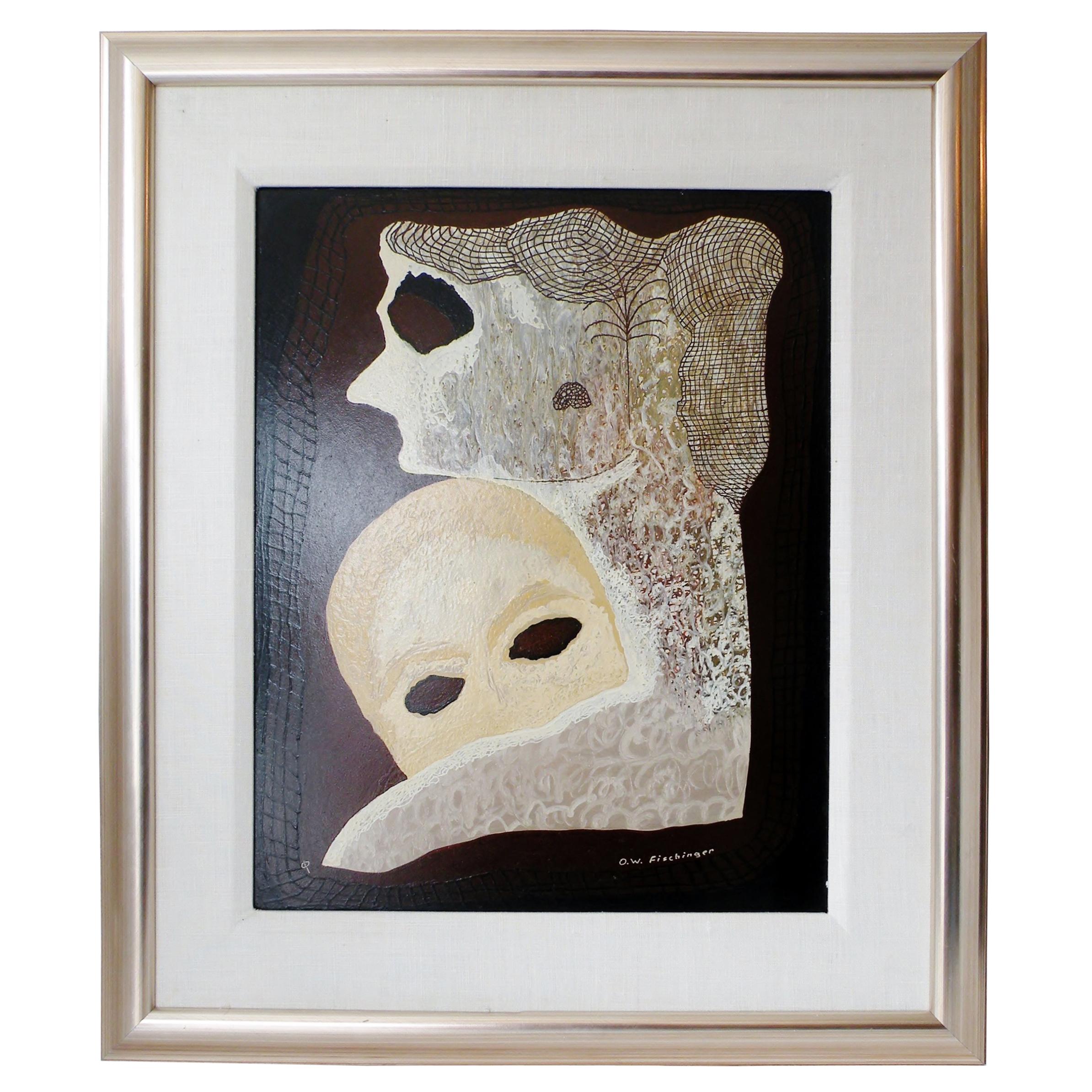 Oskar Fischinger Surrealism Painting Titled "Two Masks" 1956 For Sale